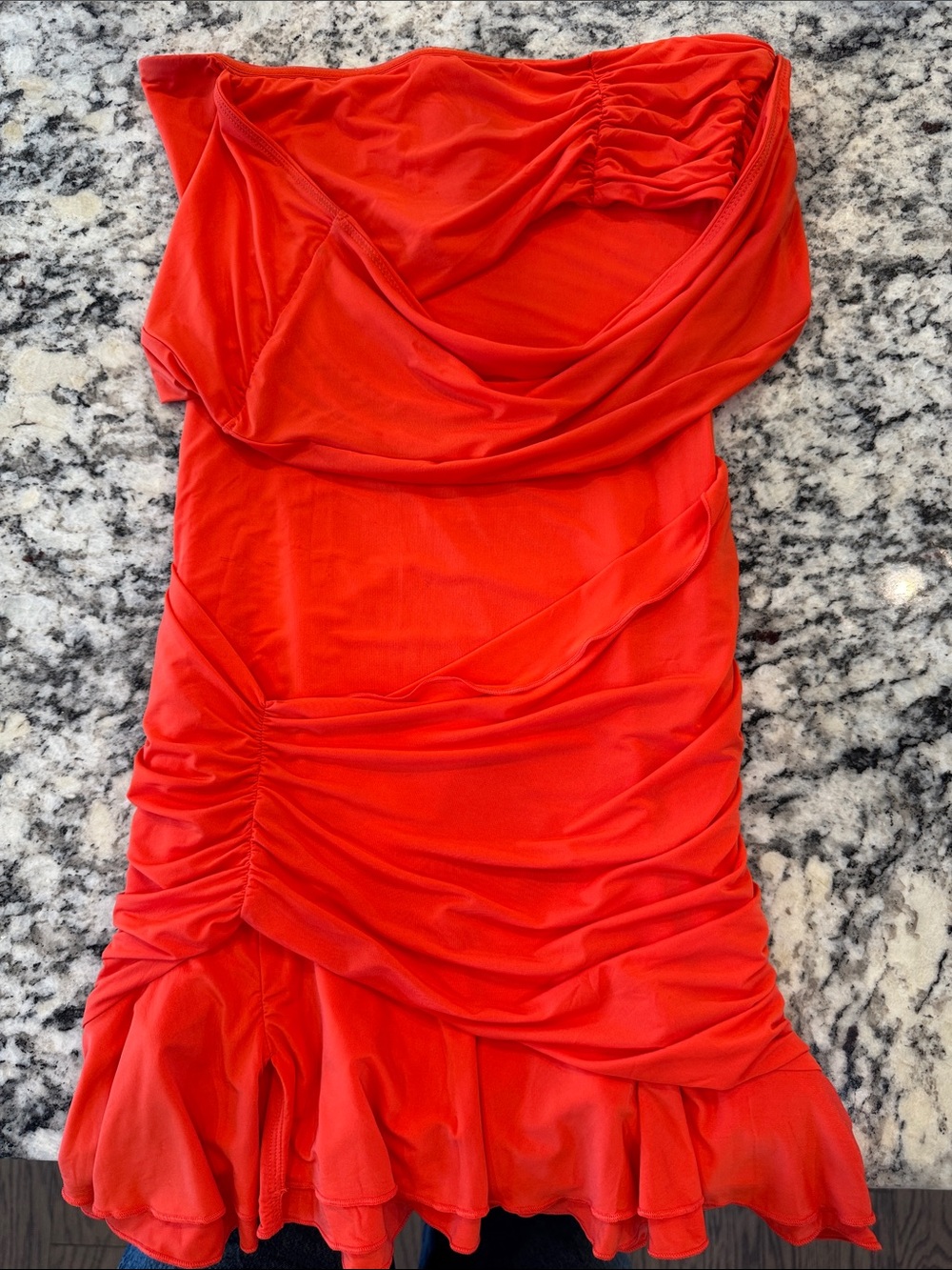 Oh Polly Ruched Mini Dress in Vibrant Red-Orange